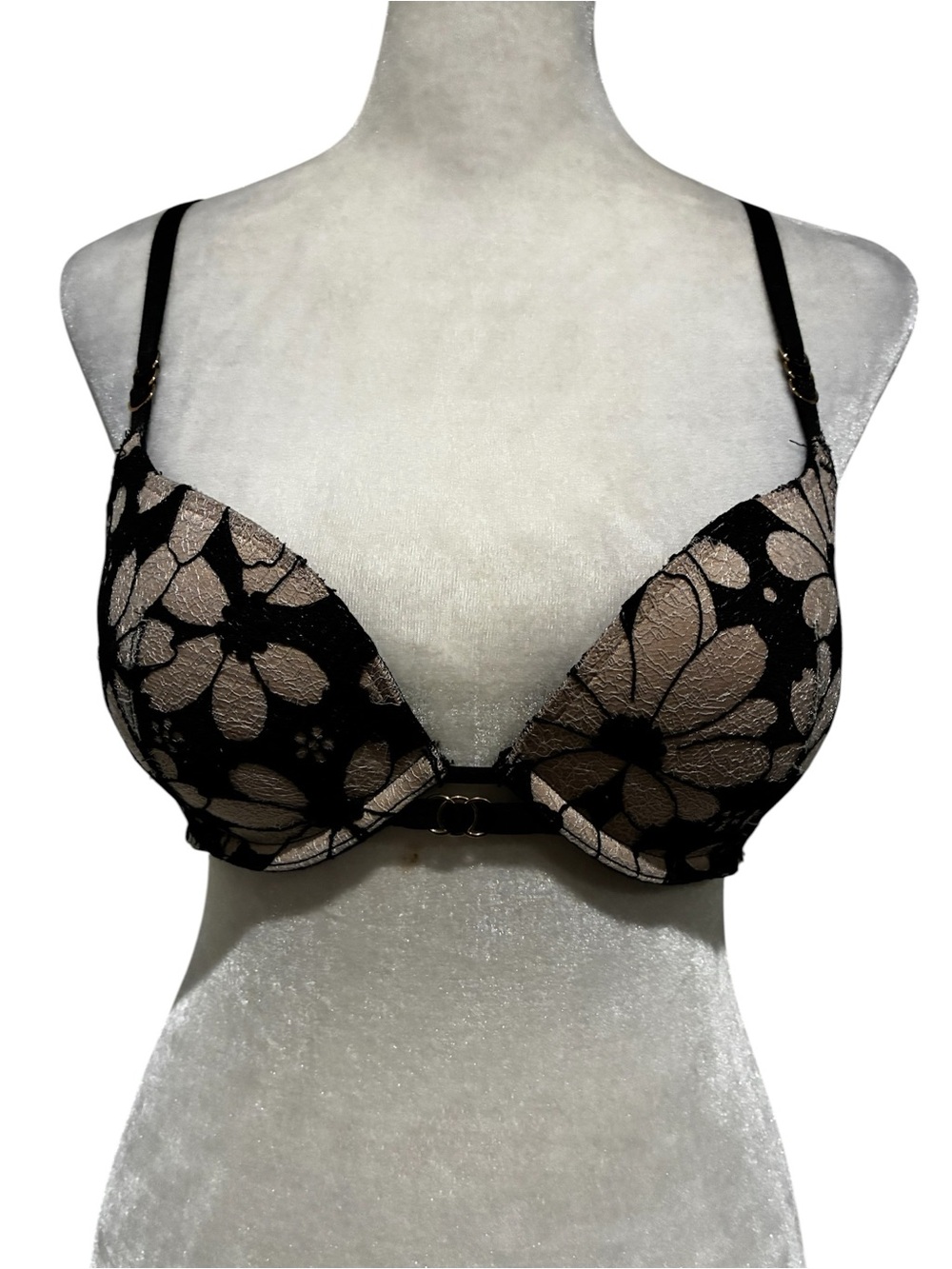 Victoria's Secret Very Sexy Push-up Bra with Taupe Floral Lace Overlay 34B